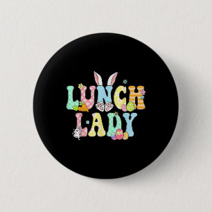 Bunny Lunch Lady Funny Egg Easter Day Floral  6 Cm Round Badge