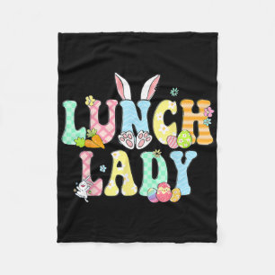 Bunny Lunch Lady Funny Egg Easter Day Floral Fleece Blanket