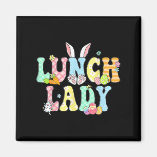 Bunny Lunch Lady Funny Egg Easter Day Floral  Magnet