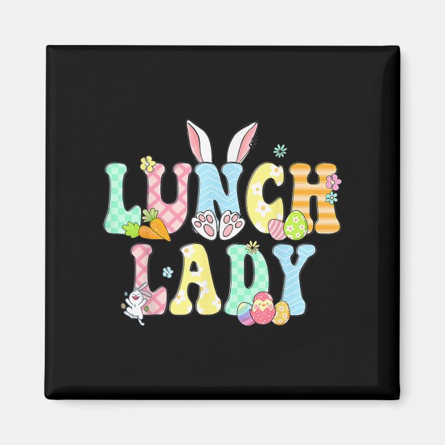 Bunny Lunch Lady Funny Egg Easter Day Floral  Magnet (Front)