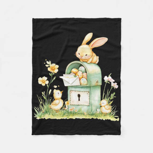 Bunny Mailbox Delivering With Eggs  Fleece Blanket (Front)