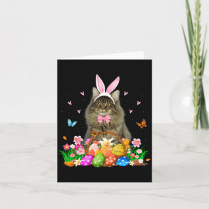 Bunny Maine Coon Cat Easter Illustration Card