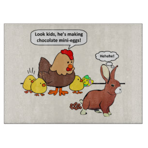 Bunny makes chocolate poop funny cartoon cutting board