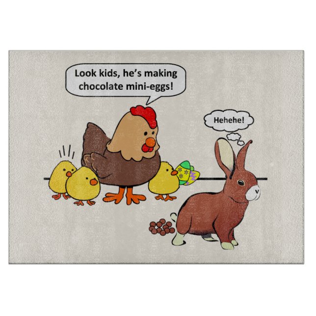 Bunny makes chocolate poop funny cartoon cutting board (Front)