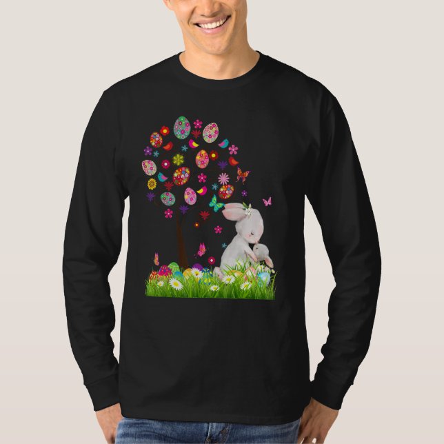 Bunny Mama And Daughter Easter Egg Easter Tree T-Shirt (Front)