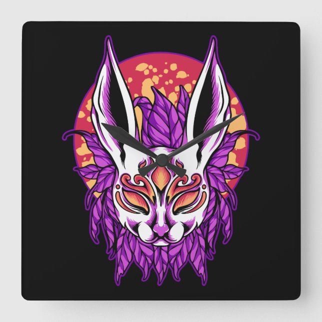 Bunny Mask Square Wall Clock (Front)