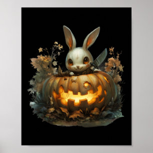 Bunny Mayhem Creepy Halloween Bunny Pumpkin  Poster