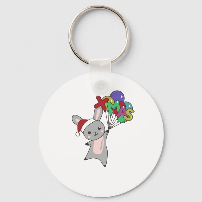Bunny Merry Christmas Winter Animals Rabbit Key Ring (Front)