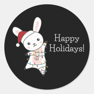 Bunny Merry Christmas Winter Animals Rabbits Class Classic Round Sticker