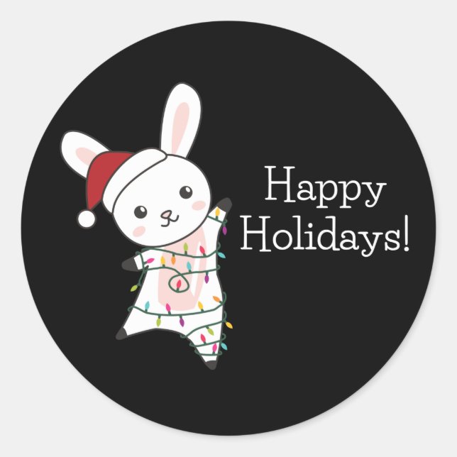 Bunny Merry Christmas Winter Animals Rabbits Class Classic Round Sticker (Front)