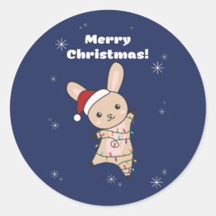 Bunny Merry Christmas Winter Animals Rabbits Class Classic Round Sticker
