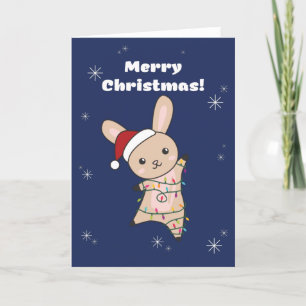 Bunny Merry Christmas Winter Animals Rabbits Holid Holiday Card