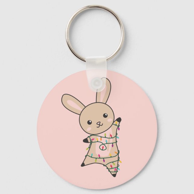 Bunny Merry Christmas Winter Animals Rabbits Keych Key Ring (Front)