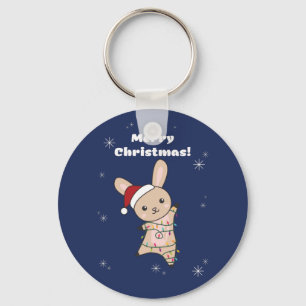 Bunny Merry Christmas Winter Animals Rabbits Keych Key Ring