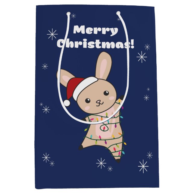 Bunny Merry Christmas Winter Animals Rabbits Mediu Medium Gift Bag (Front)