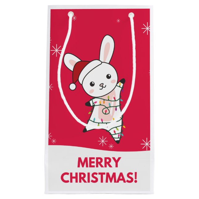Bunny Merry Christmas Winter Animals Rabbits Small Gift Bag (Front)