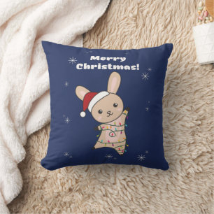 Bunny Merry Christmas Winter Animals Rabbits Throw Cushion