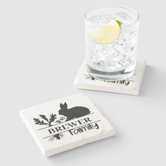 Bunny Monogram Stone Coaster (Side)
