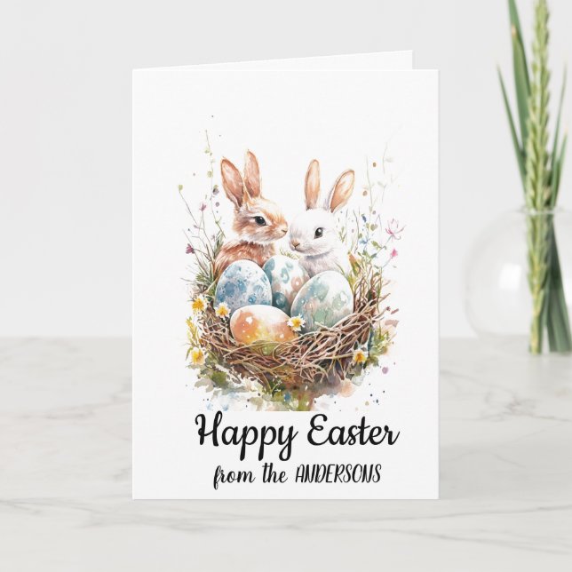 Bunny nest and eggs  holiday card (Front)