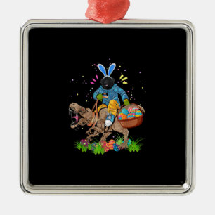 Bunny Newfoundland Dog Riding Dinosaur Easter Metal Tree Decoration