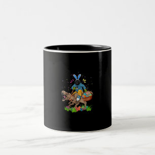 Bunny Newfoundland Dog Riding Dinosaur Easter Two-Tone Coffee Mug
