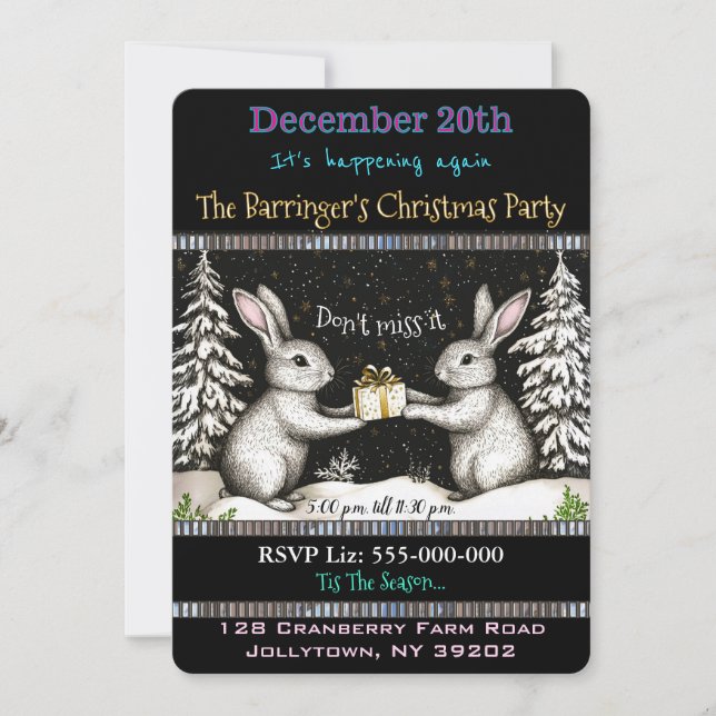 Bunny Night of Fun & Food Christmas Party Invitation (Front)