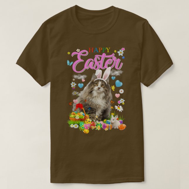 Bunny Norwegian Forest Cat Happy Easter Eggs  T-Shirt (Design Front)