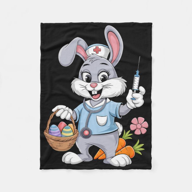 Bunny Nurse Easter Day Stethoscope Rabbit Scrub To Fleece Blanket (Front)
