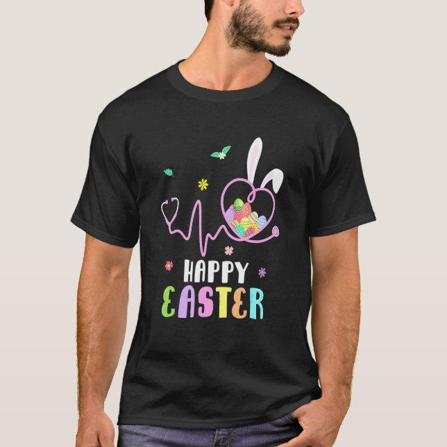 Bunny Nurse Stethoscope Happy Easter Eggs Rabbit N T-Shirt (Front)