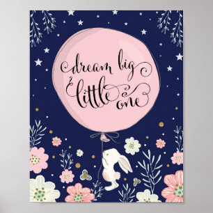 Bunny Nursery Decor Rabbit Dream Big Navy Pink