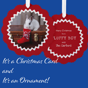 Bunny on Antique Trunk with Red Stocking Tree Decoration Card