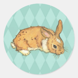 Bunny on aqua diamonds background classic round sticker