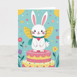 Bunny On Cake Happy Day Card