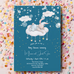 Bunny on the cloud, baby shower invitation