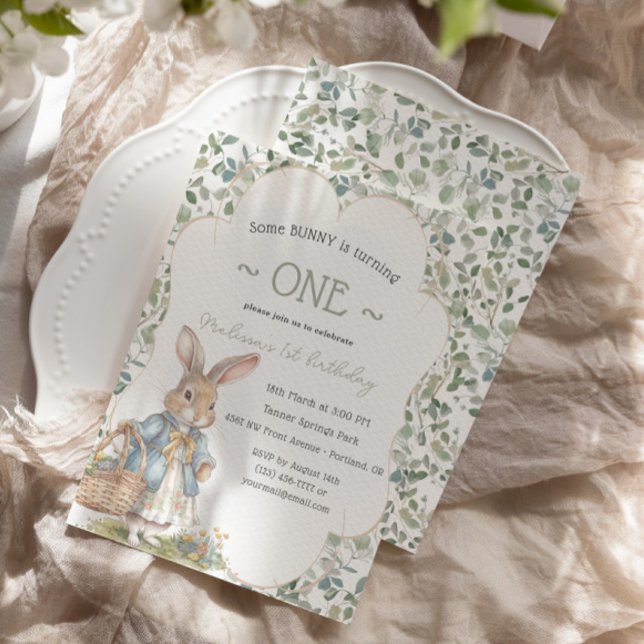 Bunny On The Way Greneery Girl First Birthday Invitation (Creator Uploaded)