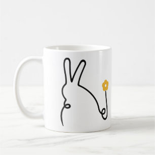 Bunny One Line Art with Yellow Flower Coffee Mug