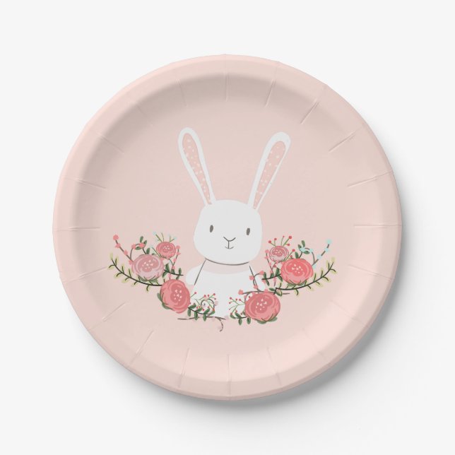 Bunny Paper Plates Baby shower Woodland Pink Girl (Front)
