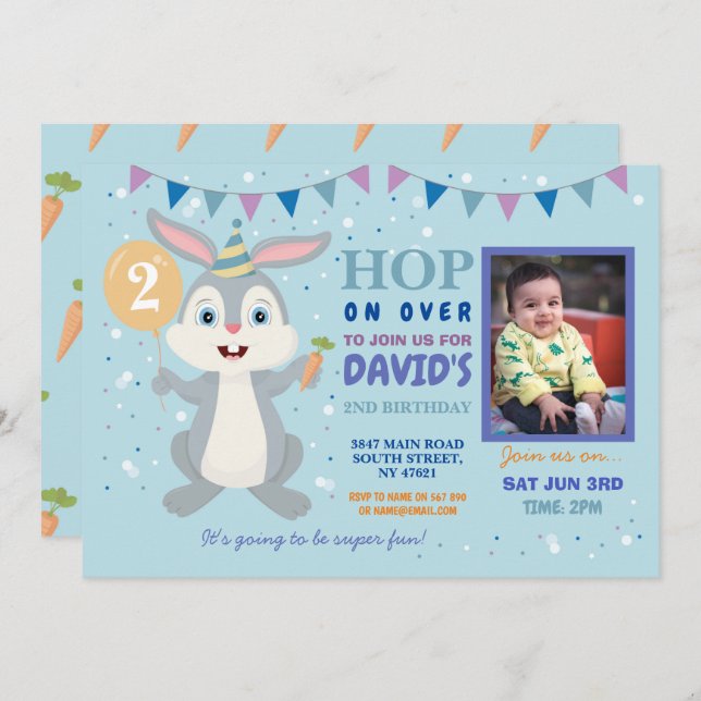 Bunny Party Birthday Rabbit Photo Easter Invitatio Invitation (Front/Back)