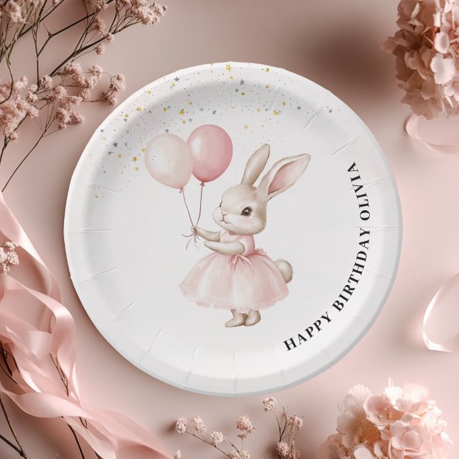 Bunny Pastel Pink Birthday |  Cute Party Tableware Paper Plate (Creator Uploaded)
