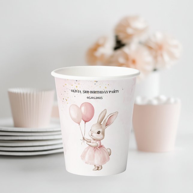  Bunny Pastel Pink Birthday | | Party Drinkware Paper Cups (Creator Uploaded)