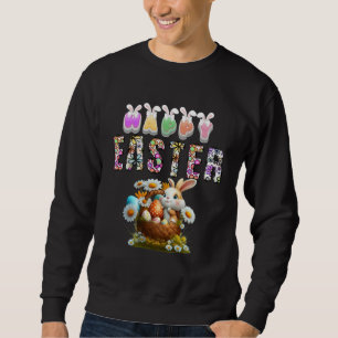 Bunny Pastel Spring Hunt Eggs Rabbit Happy Easter  Sweatshirt