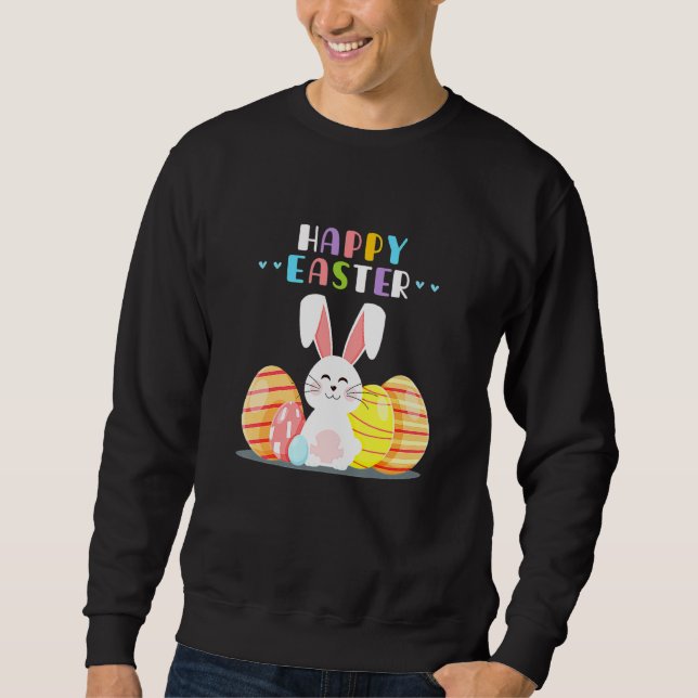 Bunny Pastel Spring Hunt Eggs Rabbit Happy Easter  Sweatshirt (Front)