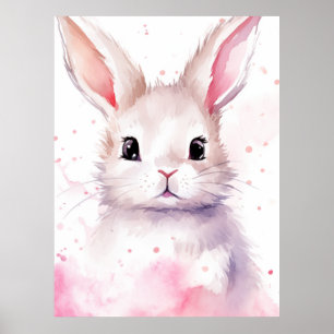 Bunny Pastel Surprised Pink Hearts Poster