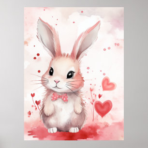 Bunny Pastel with hearts Poster
