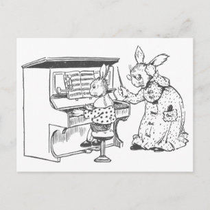Bunny Piano Teacher & Her Student Postcard