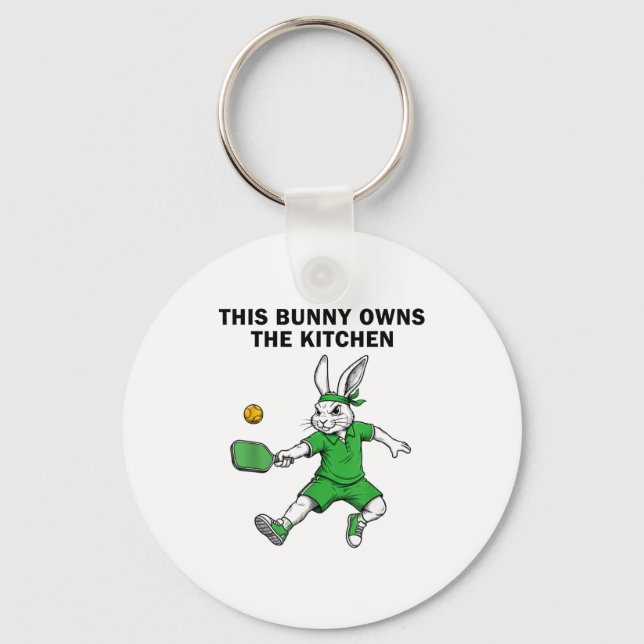 Bunny pickleball player easter this bunny owns the key ring (Front)