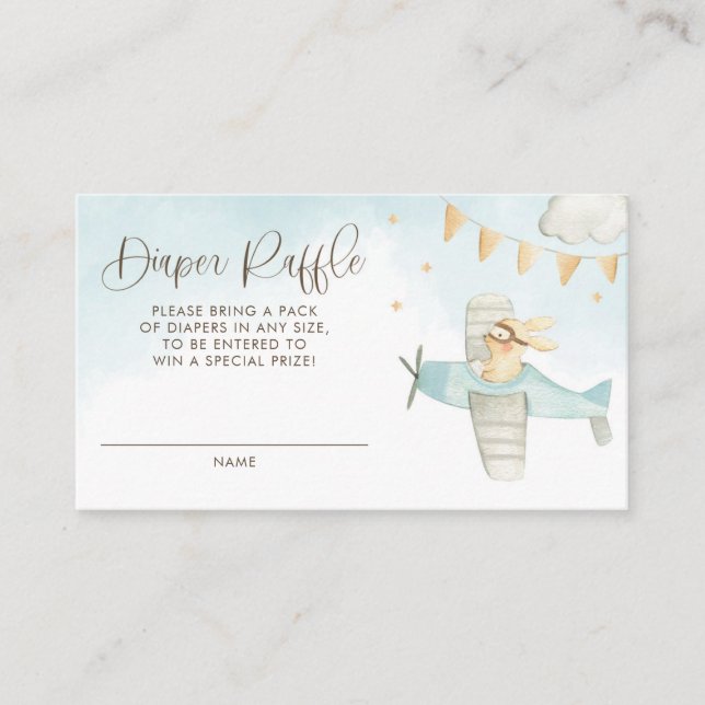 Bunny Pilot Aeroplane Baby Shower Diaper Raffle  Enclosure Card (Front)