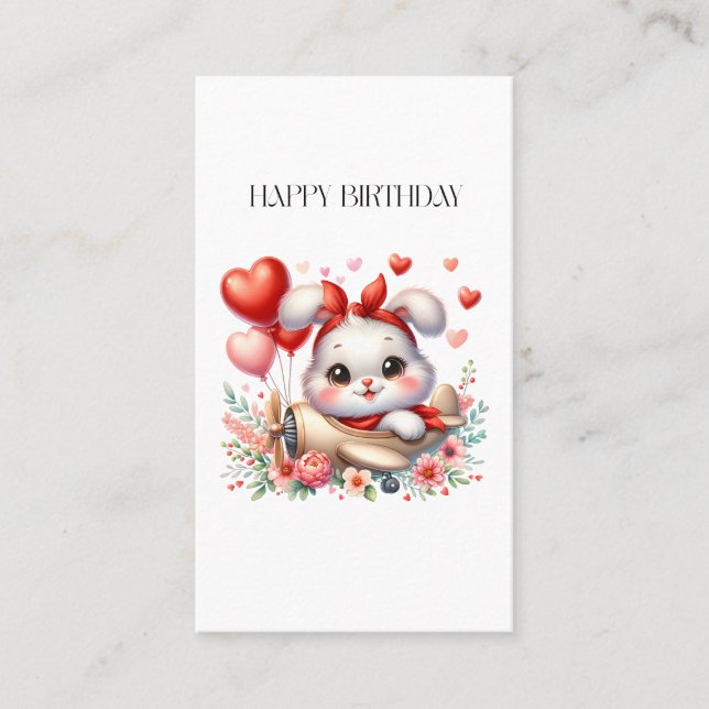 Bunny Pilot Birthday Calling Card (Front)