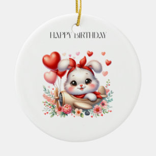 Bunny Pilot Birthday Ceramic Tree Decoration