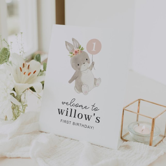 Bunny Pink Balloon 1st Birthday Welcome Sign (Creator Uploaded)